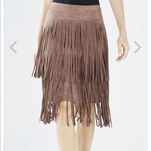 BCBG Rashell Suede Fringe Midi Skirt